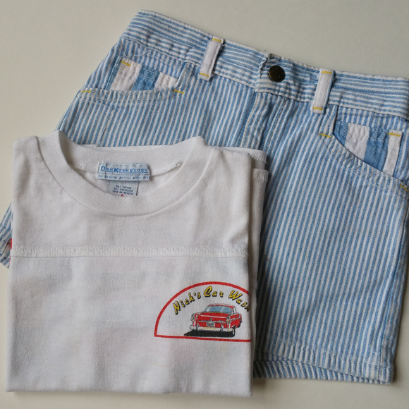 Oshkosh Boys Short Sleeve Embroidered Chest Striped Tee 6 Grey